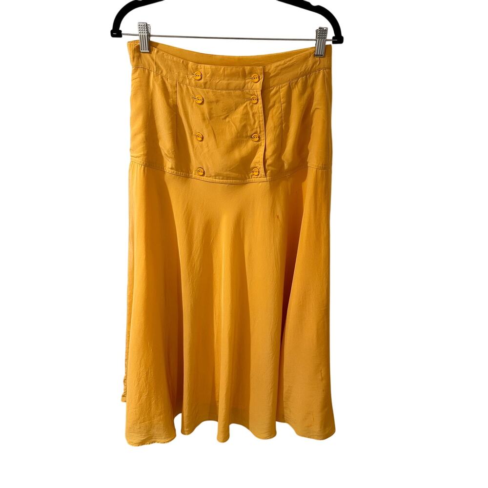 VTG Gary Fabrikant 100% Silk Chiffon Yellow Daffodil Flowy Midi Skirt, size 8